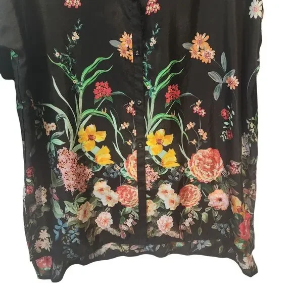 Johnny Was 100% Silk Houstein Jarah Boho Button Down Blouse Multi Size Large